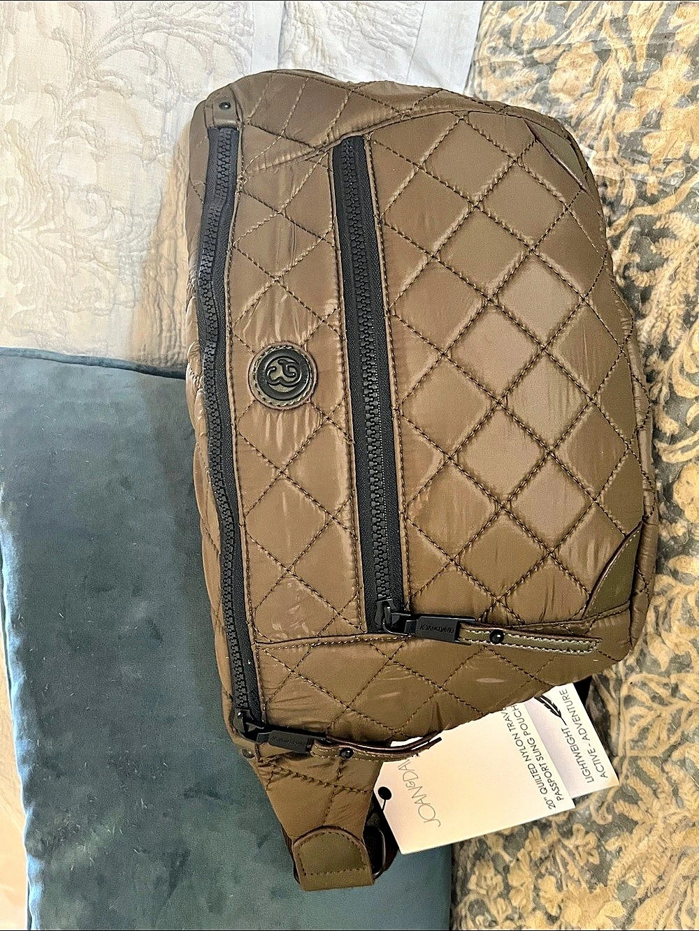 Joan & David Sport Nylon Passport Sling Bag Quilted Brown NWT Olive green